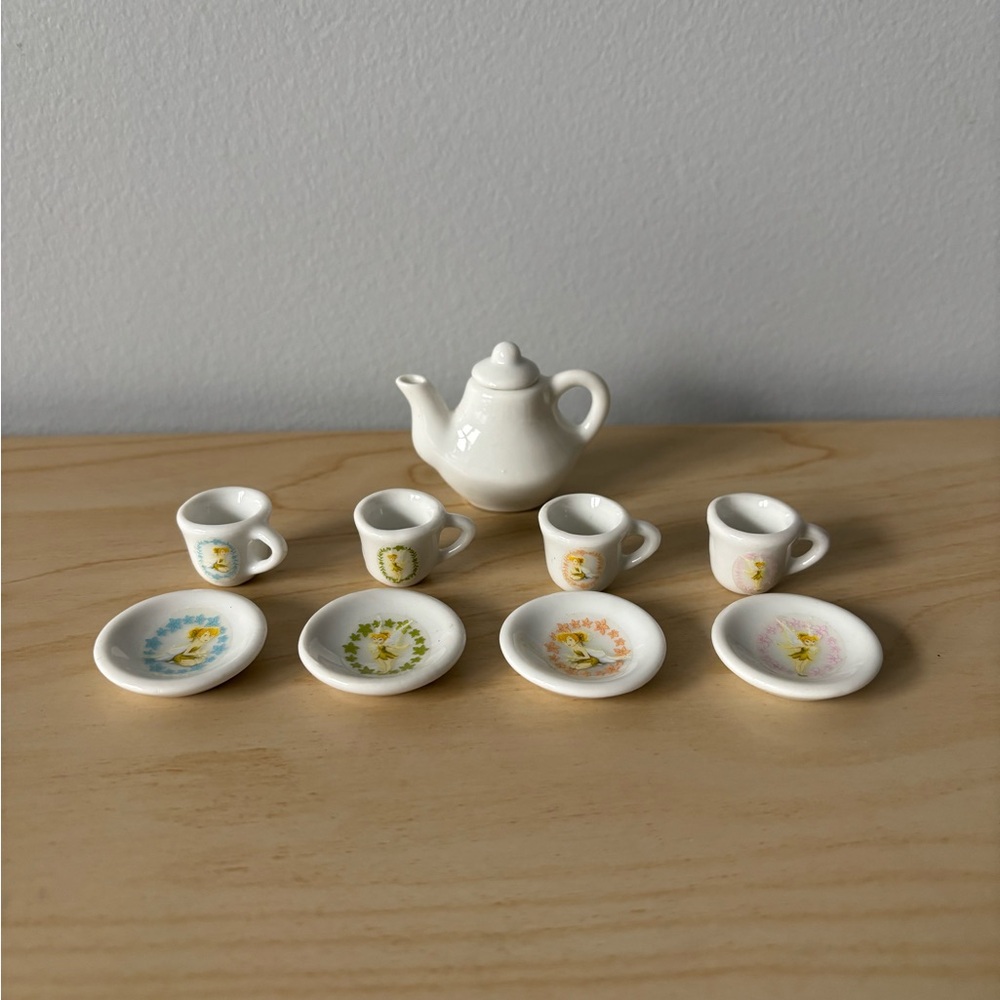 Disney Tinkerbell Miniature White Ceramic Tea Set of 4 🫖